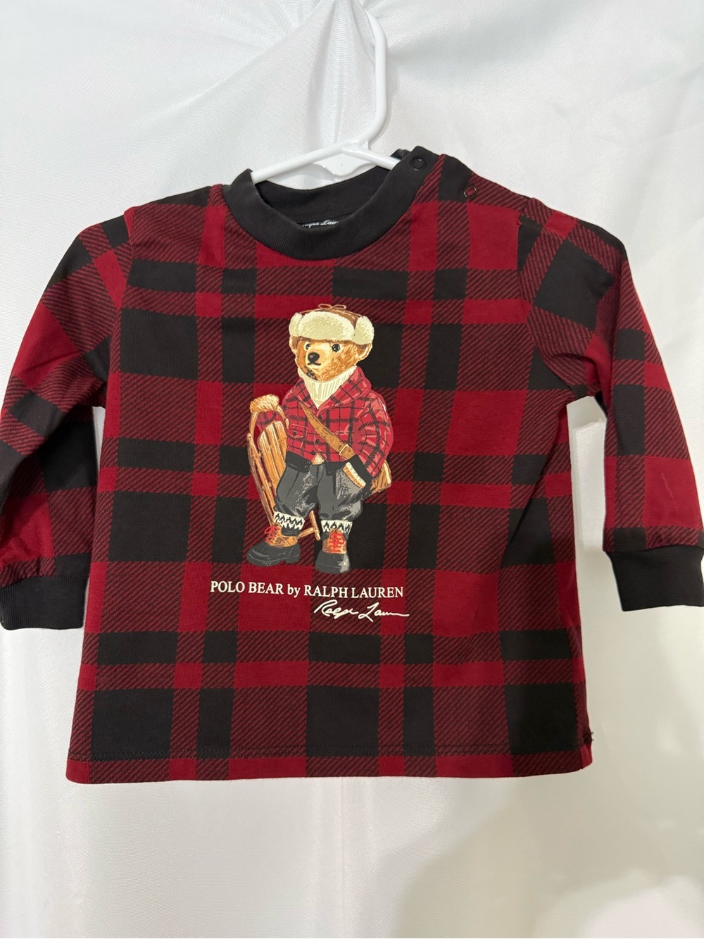 Ralph Lauren Polo Bear Buffalo Plaid Long Sleeve Tee 9 Months